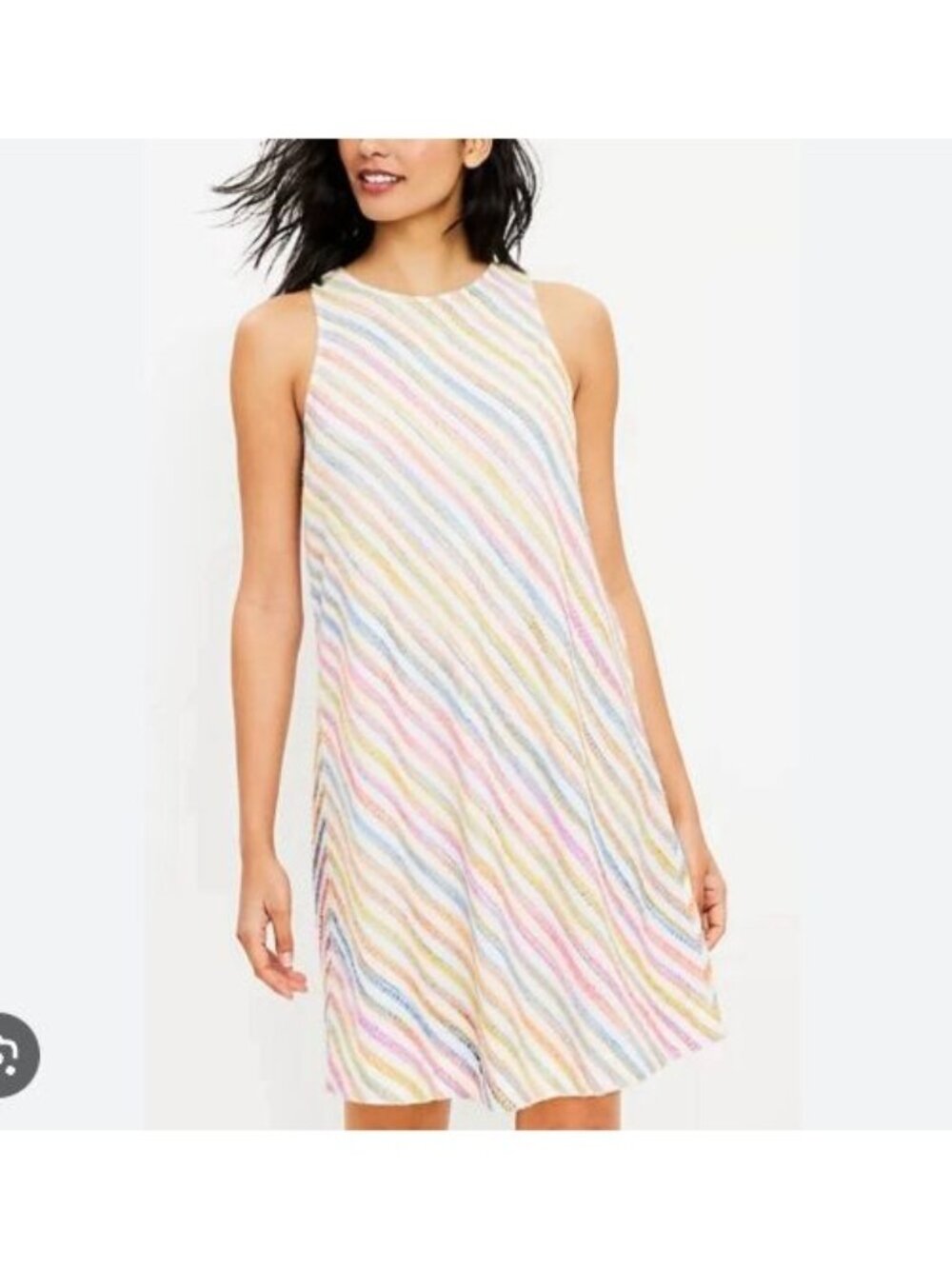 Lou & Grey Dress Diagonal Rainbow Stripe Sleeveless Sundress Small Summer